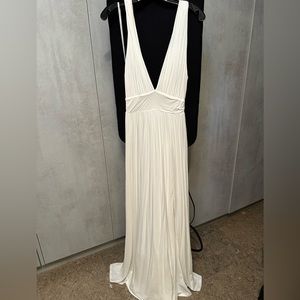 Lovers & Friends White Jersey Maxi Slit Low V Dress Size XS